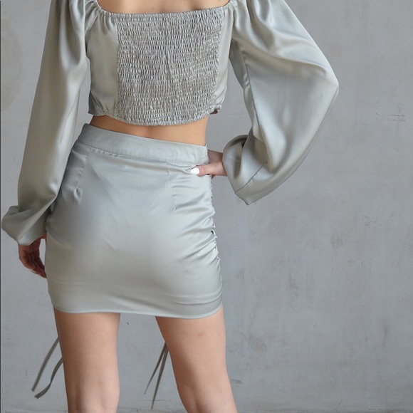 Cassie Ruched Skirt Satin High Waisted Mini - Picture 4 of 11